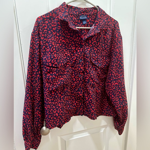 Leopard Print Scoop Buttoned Up Long Sleeve Shirt Sz L - Picture 1 of 4